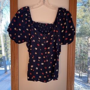 Madewell Ember Floral Button Front Blouse in Navy